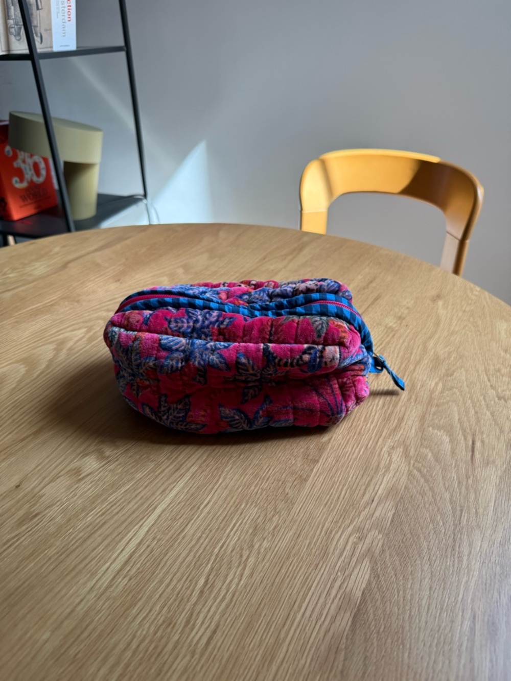 Print fresh Quilted Floral Zip Pouch in Pink & Blue